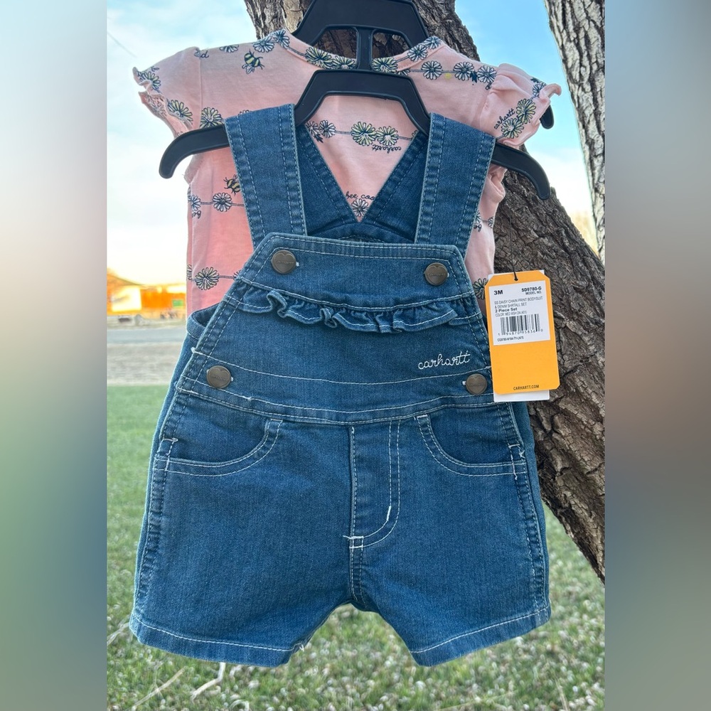136. Carhartt Kids Denim Overalls with Ruffle Detail, Size 3M, NWT